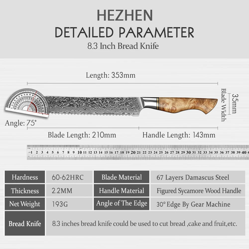 HEZHEN 8.3" (210MM) Master Series Brotmesser