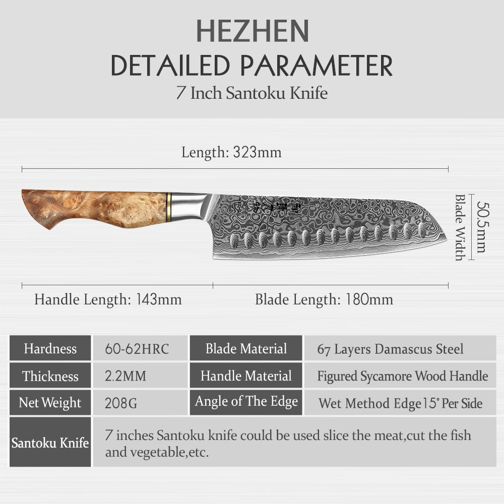 HEZHEN 7" (180MM) Master Series Santoku